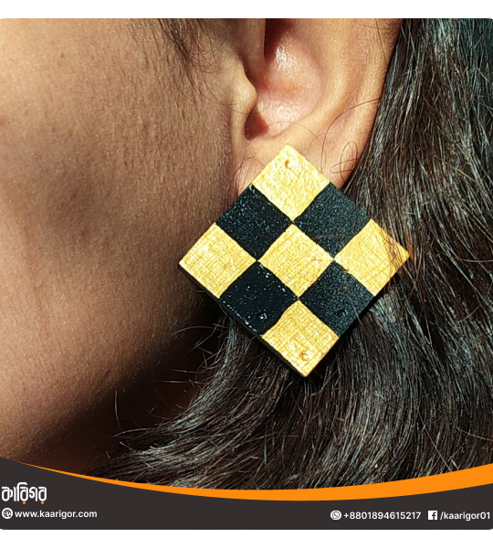 Black and Golden Checkered Earrings